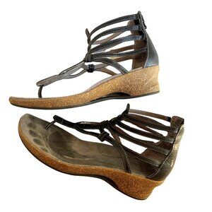 Ahnu Merida Black Leather Gladiator Wedge Sandals | Women’s Size 11